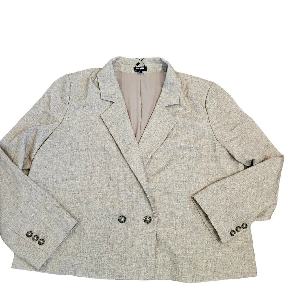 Express XL Oatmeal Camel Tan Double Breasted Boxy Short Blazer Career MSRP $108‎